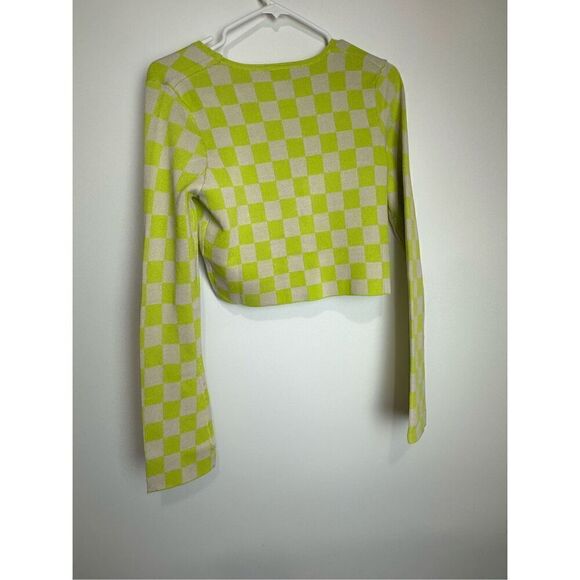 gingham tie closure crop knit cardigan top - Picture 6 of 6